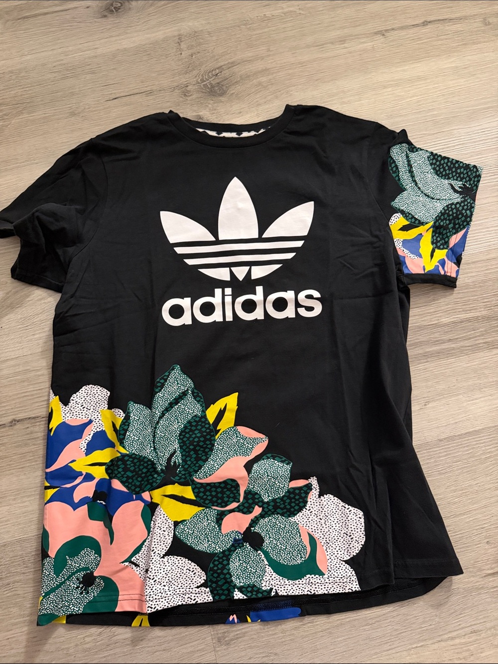 adidas Black Tee with Multicolor Floral Panels